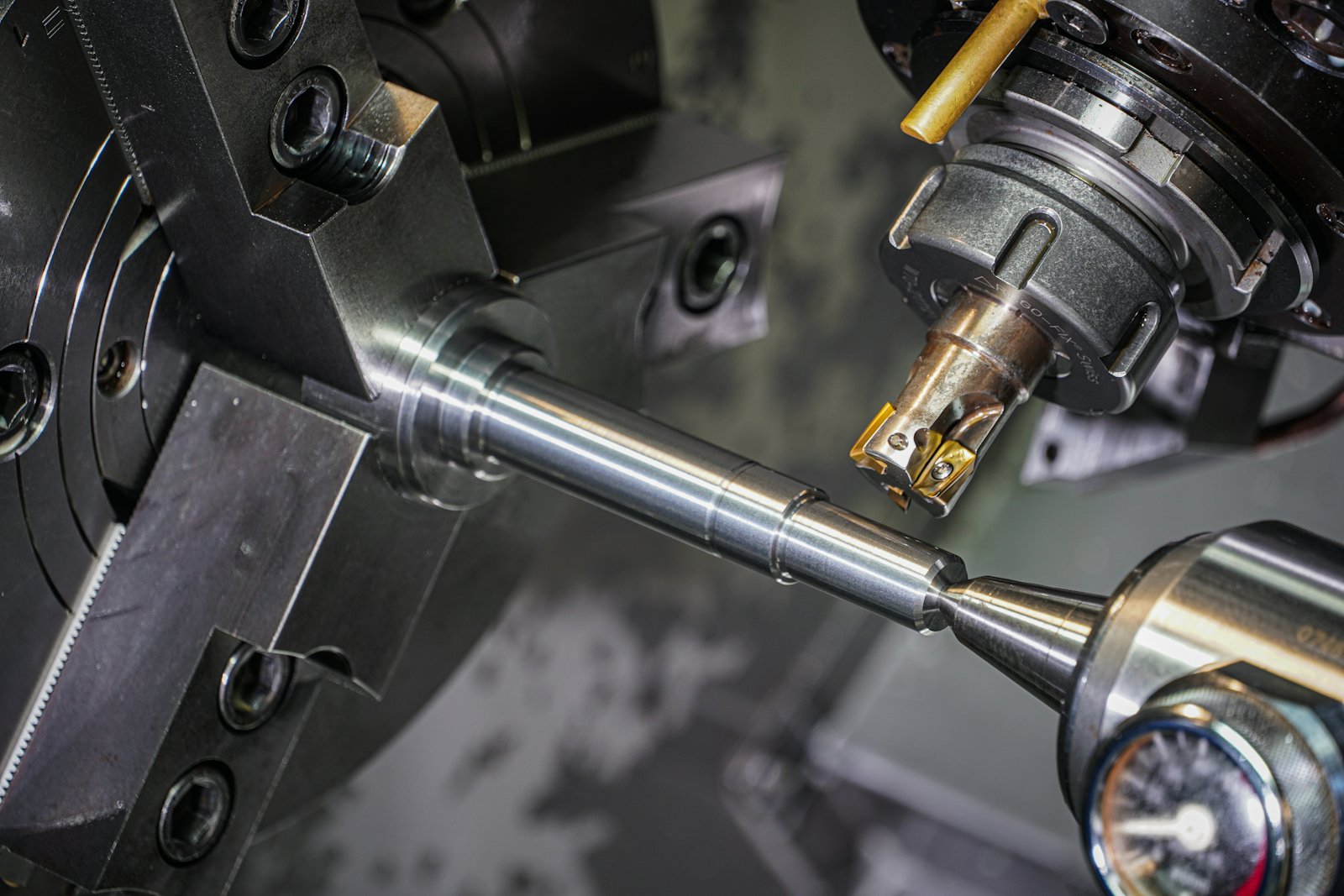Close-up of a CNC spindle and cutting tooling